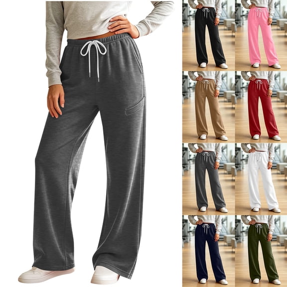 Aezemi Women Straight Leg Workout Sweatpants with 3 Pockets Loose Fit Comfy Soft Elastic Waist Drawstring Outerwear Womens Baggy Fashion Sports Gym Running Sweatpants XXL
