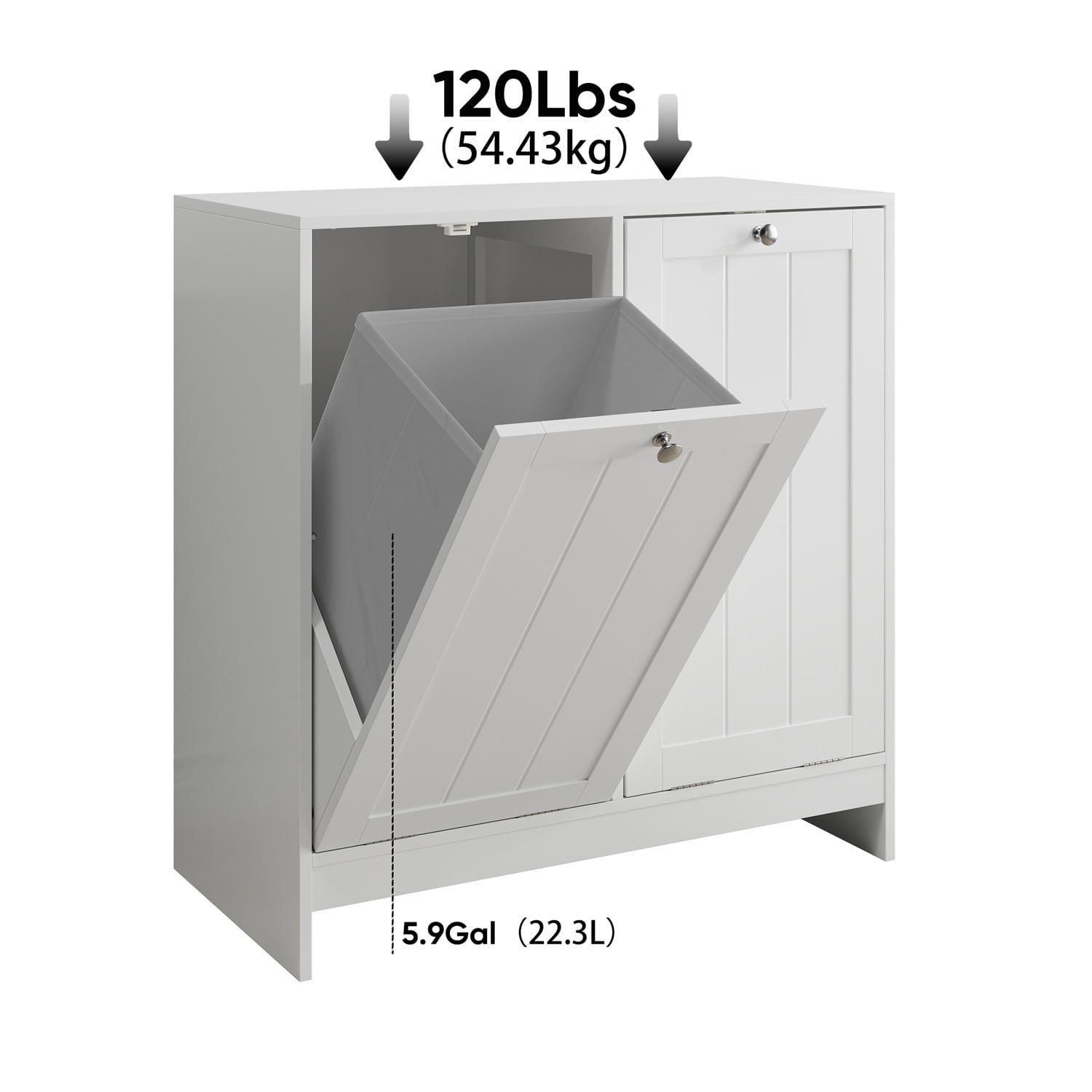 Hommoo Bathroom Laundry Storage Cabinet, Sloping Laundry Basket with Removable Inner Basket, Freestanding Household Storage Rack, White