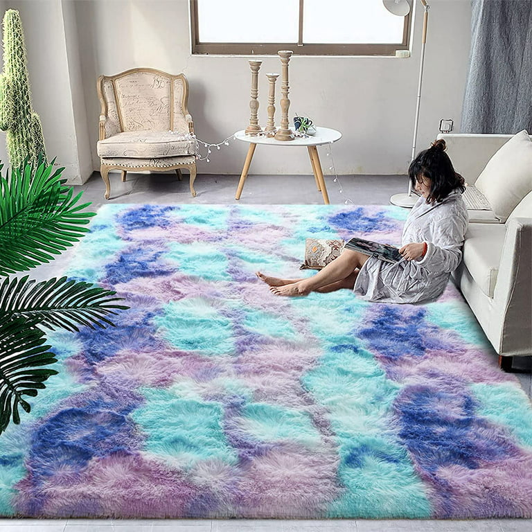Lochas Soft Fluffy Rainbow Rugs Shaggy Colorful Carpet Plush Area Rug for  Living Room Bedroom Nursery Kids Girls Playroom Rugs Home Decor Mat,3'x5', 