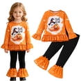 thumbnail image 2 of JFOPQVSM 1-8T Toddler Girl Halloween Clothes Set Plaid Pumpkin T-Shirts Tees Pullover Shirts Tops+Flare Pants Outfit Set, 2 of 8