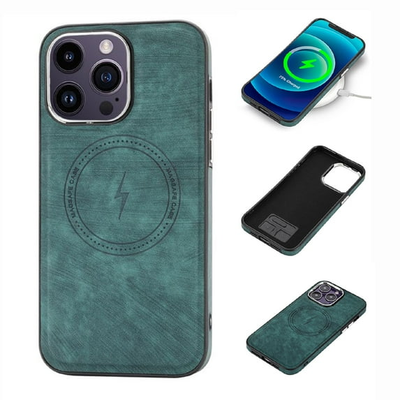 Feishell PU Leather Case for iPhone 13 Pro Max, Soft Silicone Drop Resistant Shockproof Magnetic Slim Fit Lightweight Case with Wireless Charging Magsafe Metal Lens Frame Protection Cover,Green