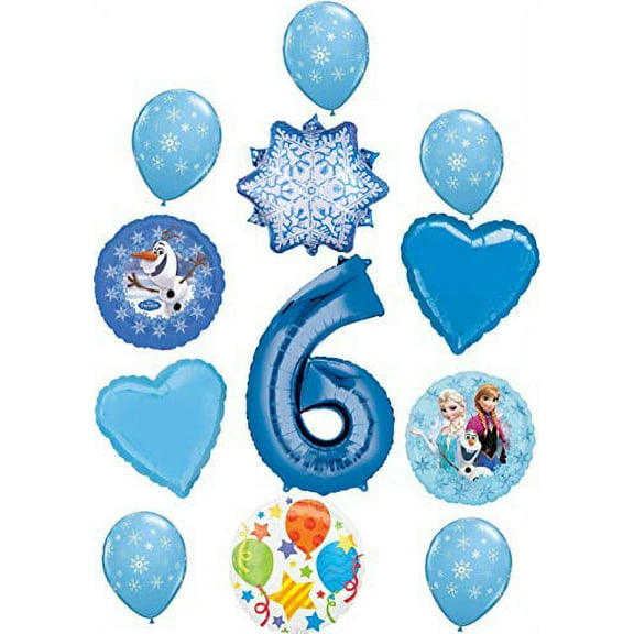 Frozen Party Supplies 6th Birthday Balloon Bouquet Decorations Elsa, Anna and Olaf's Winter Wonderland