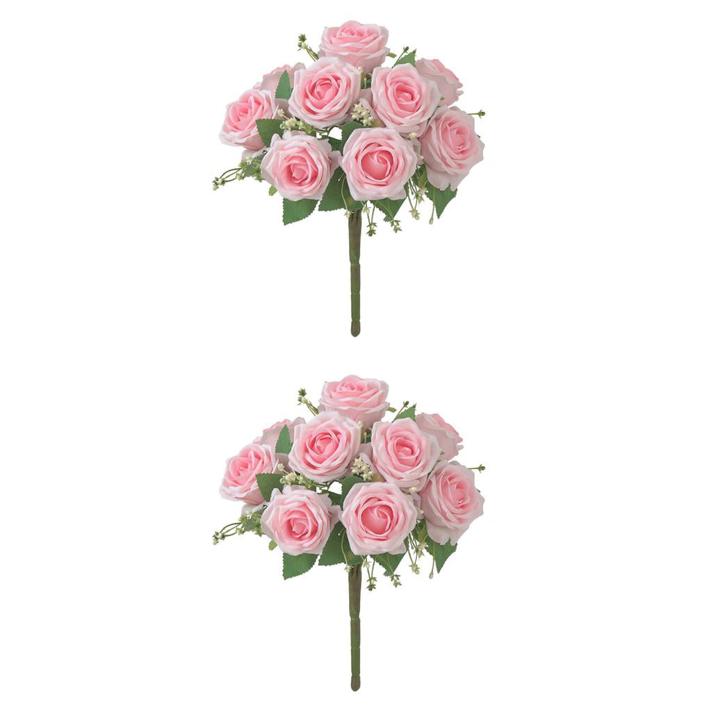 9 Head Party Flower Bouquet Artificial Faux Silk Roses Bride Holding Flower GO9X 