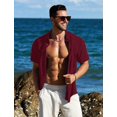 thumbnail image 2 of Camisa MAPICK de lino de manga corta con botones para hombre, color rojo vino, 2 of 5