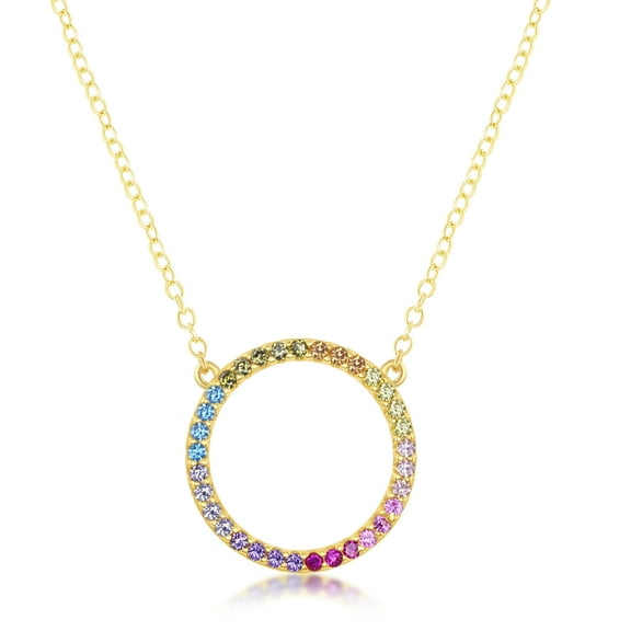 Sterling Silver Gold Plated Rainbow CZ Circle of Life 16 2’’ Necklace
