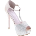 thumbnail image 7 of Top Moda Meadow-1 Women's Rhinestone T-Strap Stiletto Heel Glittery Platform Pumps, 7 of 7