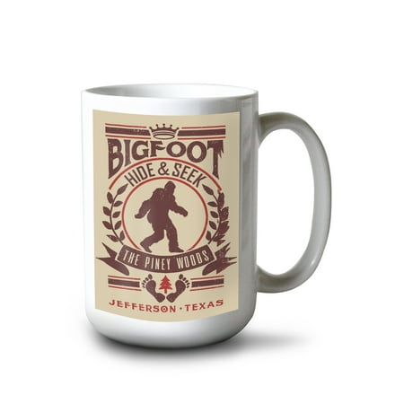 

Lantern Press 15 fl oz Ceramic Mug Jefferson Texas Bigfoot Hide and Seek Contour Dishwasher & Microwave Safe