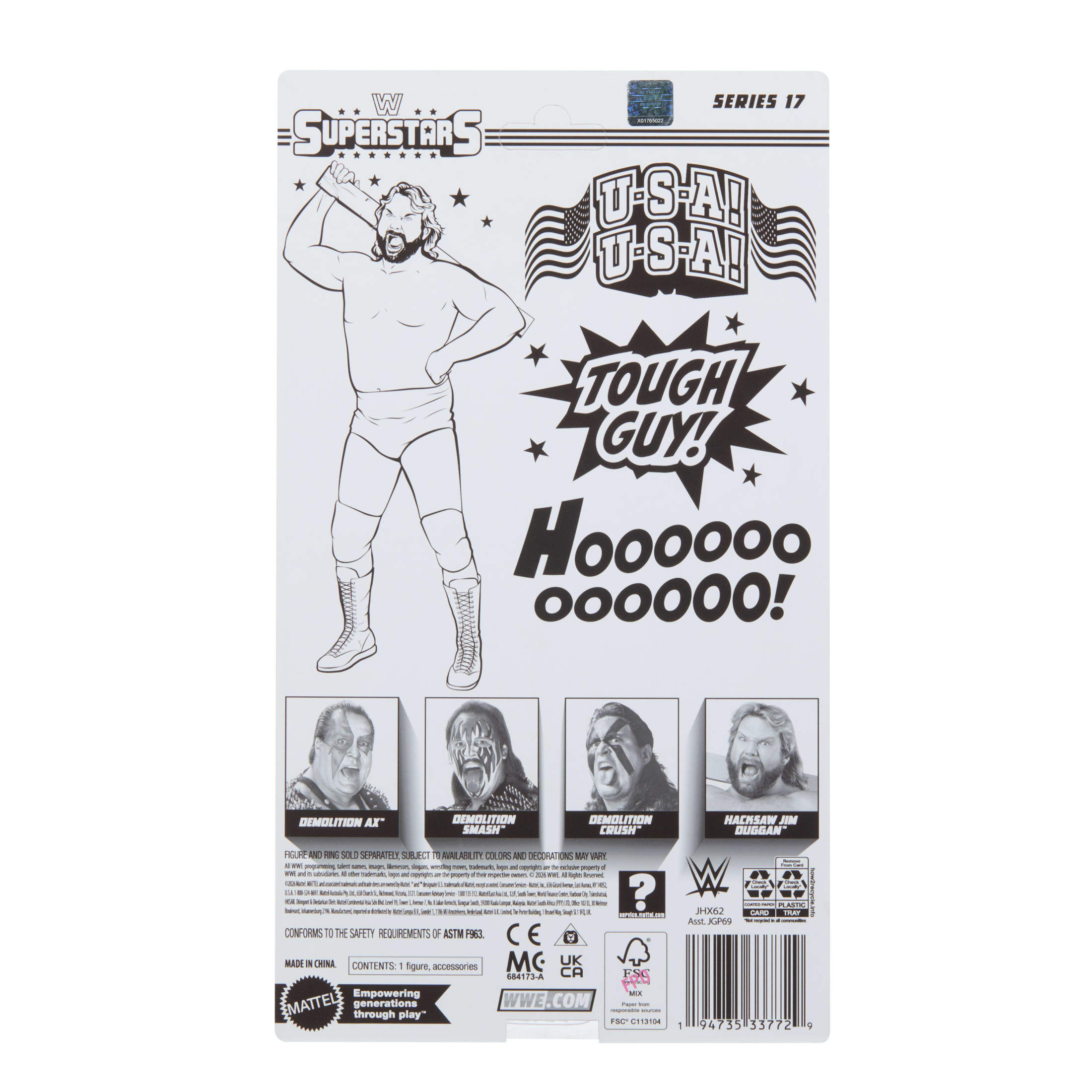 WWE Superstars Hacksaw Jim Duggan Action Figure & Accessories Set, Series 17 Retro 6-inch Collectible