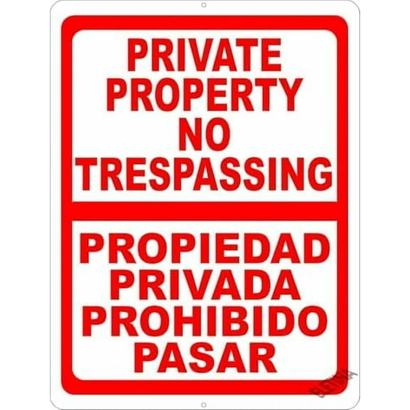 Warning Sign Bilingual Private Property No Trespassing Sign. English & Spanish Security Signs Sign Business Sign 12X8 Inches Metal Tin Sign
