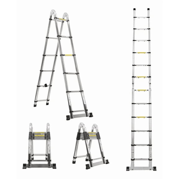 Escalera Telescopica Plegable de 5 Metros 12 Peldaños Escalones Escalera Recta de Aluminio Soporta 150 kg Plegable De Retracción Multiusos Extensible Compacta Y Portátil Bloqueo De Escalón