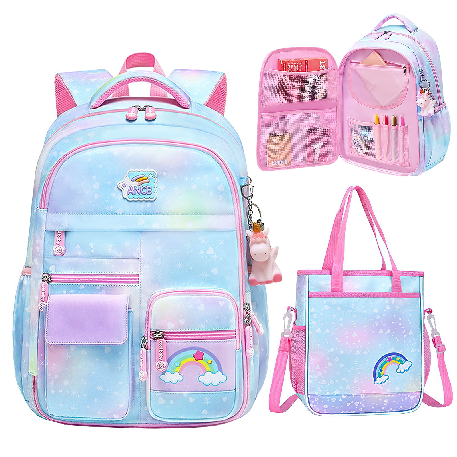 Kadyn Girls Backpack, Waterproof Princess School Backpacks for Teen Girl Kid Students, Cute Book Bag with Compartments and Lunch Bag, Blue Kadyn Girls Backpack, Waterproof Princess School Backpacks for Teen Girl Kid Students, Cute Book Bag with Compartments and Lunch Bag, Blue