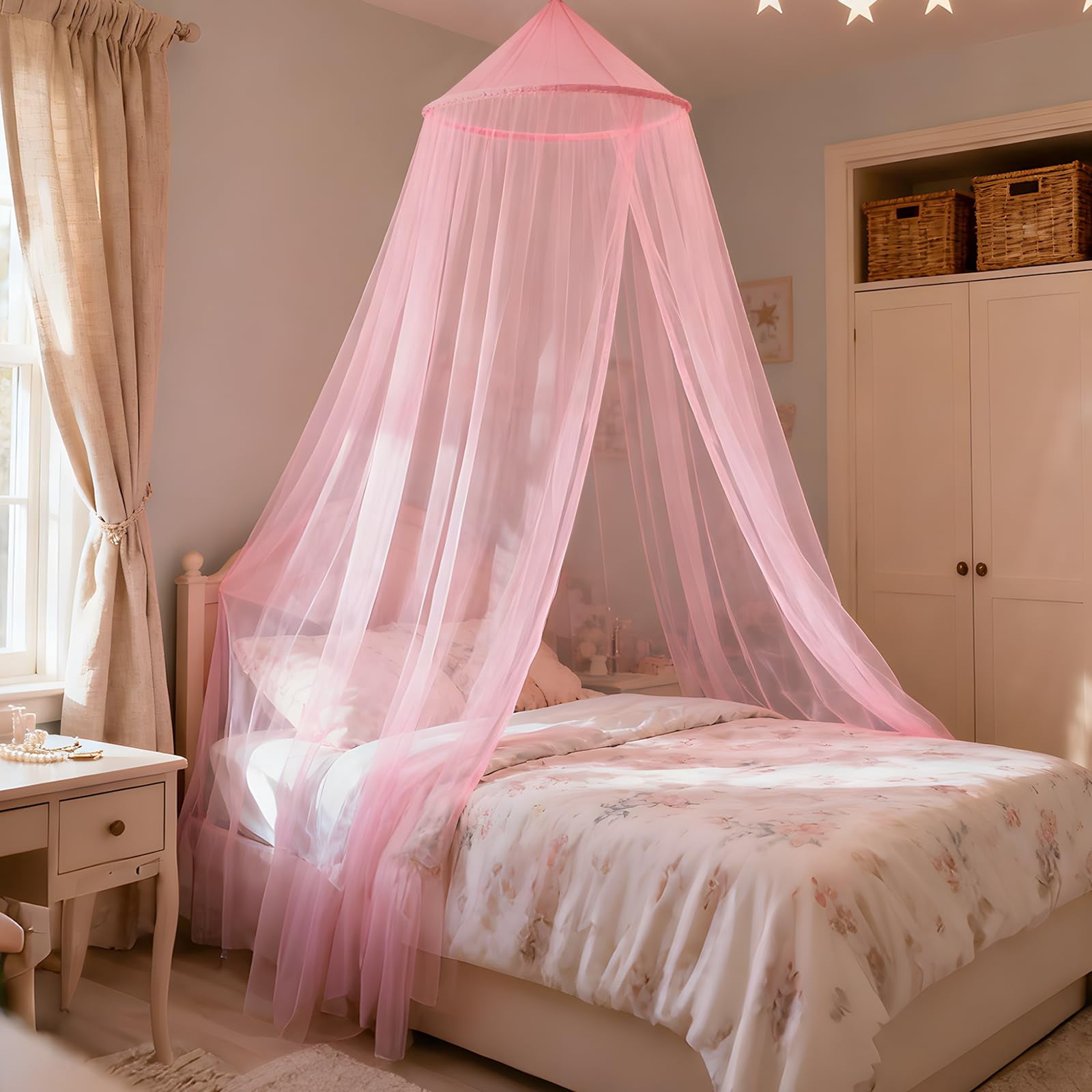Pink Princess Bed For  Full And Queen Sizes; Mosquito Net Outdoor Use;bedroom Accessories;ceiling Tent Reading Nooks