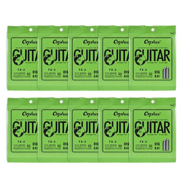 Cuerdas individuales Orphee TX-2 para guitarra acústica, segunda cuerda B, 10 piezas en empaque individual, material de fosfato de bronce y núcleo de acero al carbono, tensión extra ligera, tono