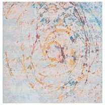 SAFAVIEH Barbados Braiden Abstract Indoor/Outdoor Area Rug, Light Blue/Yellow Rust, 6'6" x 6'6" Square