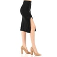 thumbnail image 2 of Women's Elastic Waist Band Stretch Bodycon Side Slit Solid Pencil Midi Mini Skirt, 2 of 4