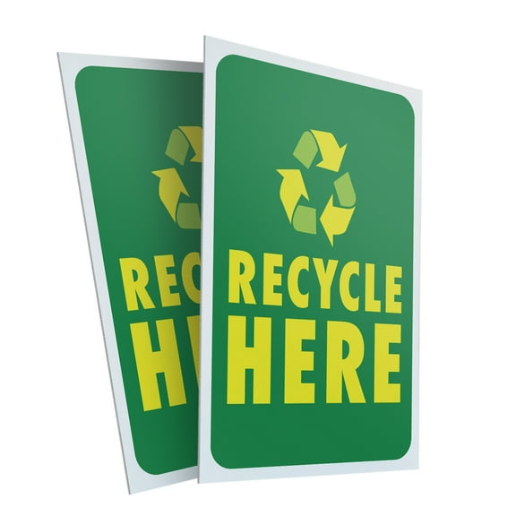 Recycle Here (2-PACK) 24" x 36" Plastic Signs | Sign Insert 4mm Corrugated Plastic Signs Storefront Window Poster