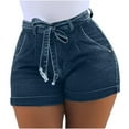 thumbnail image 3 of QATAINLAV Womens High Waisted Jean Shorts Comfy Stretchy Workout Denim Shorts Soid Color Summer Short Jeans with Belt Going Out Outfits Daily Sales Clearance Light Blue XL, 3 of 6