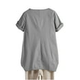 thumbnail image 5 of Gray Womens Blouses Summer Tops for Women 2025 Trendy Short Sleeve Cotton Linen Shirt Casual Button O Neck Tunic Blouses Outfits Ladies Tops and Blouses, 5 of 6