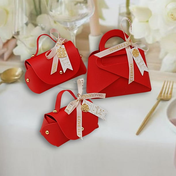 Bolsa de regalo para dulces de boda con asa, caja de dulces europea portátil de cuero, caja de regalo para recuerdos de boda para regalos de cumpleaño Rojo perfecl Cajas de dulces de boda
