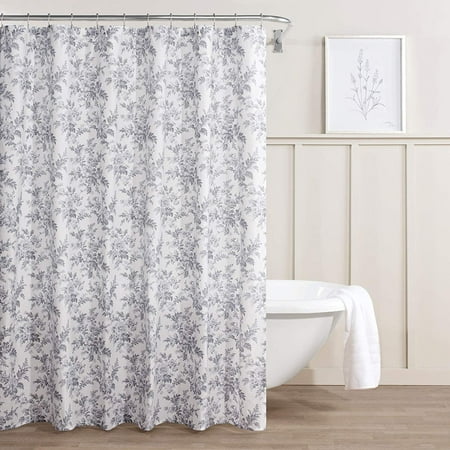 Laura Ashley Bath - Annalise Floral Shower Curtain 72 x 72 Medium Gray, 100% Cotton By Laura Ashley