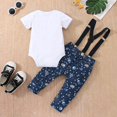 thumbnail image 4 of WIBACKER Infant Baby Boy Funny 1st Birthday Cosplay Outfits Bow Tie Space Themed Romper with Suspenders Pants 2pcs Set, 4 of 6
