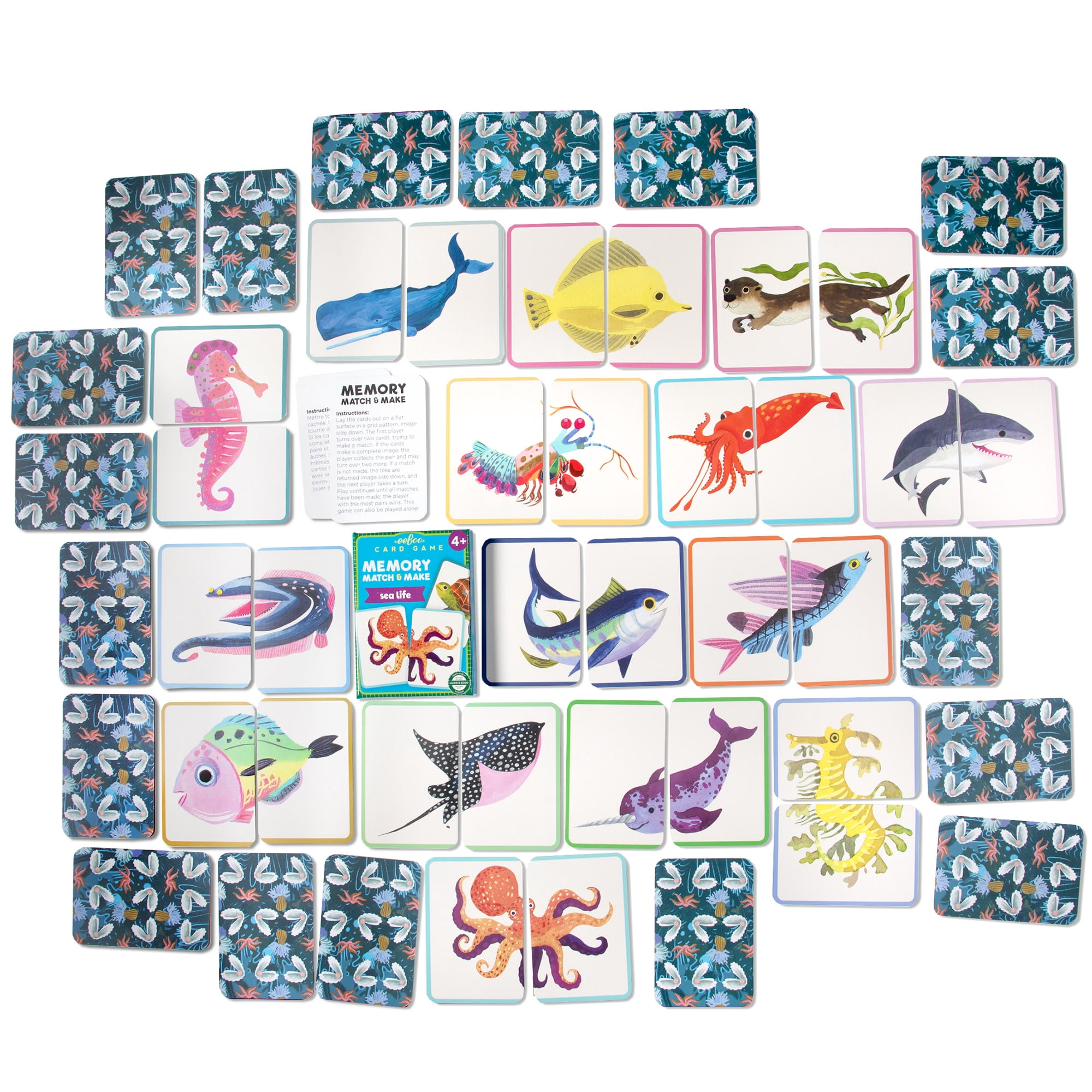 eeBoo Sea Life Memory Match & Make Game, Ages 4+ For 1-4 Players - Sharpens Visual Acuity, Concentration, And Memory Skills, 48 Cards, 24 Pairs
