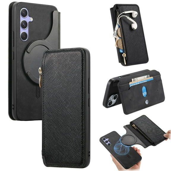 ELEHOLD Case for Samsung Galaxy A54 5G, Magnetic Detachable Flip Business Leather Wallet Case with Kickstand & Card Slot,Black