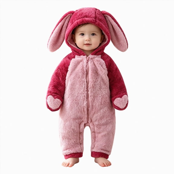 KJameas Baby Boys Girls Jumpsuit Fuzzy Fleece Bunny Costume Zip Up Footed