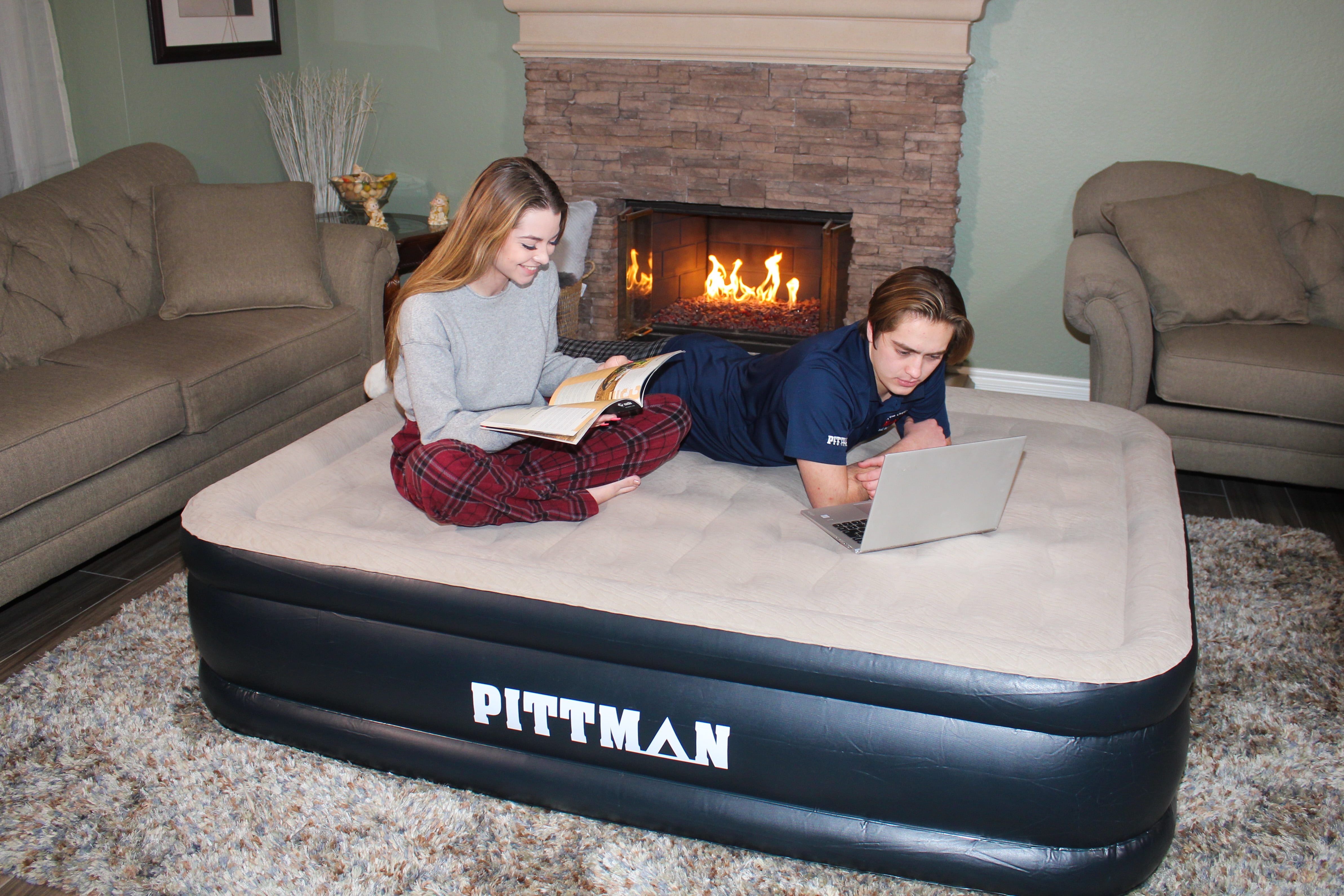 Pittman Queen Air Mattress Never Leak 20" Wave Beam Double High Deluxe with Built-in Electric Pump