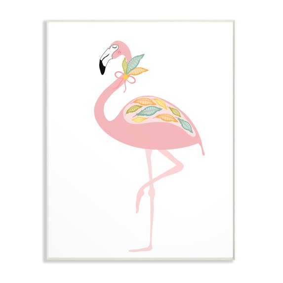 The Stupell Home Decor Collection Multi Colored Feather Flamingo Oversized Wall Plaque Art, 12.5 x 0.5 x 18.5