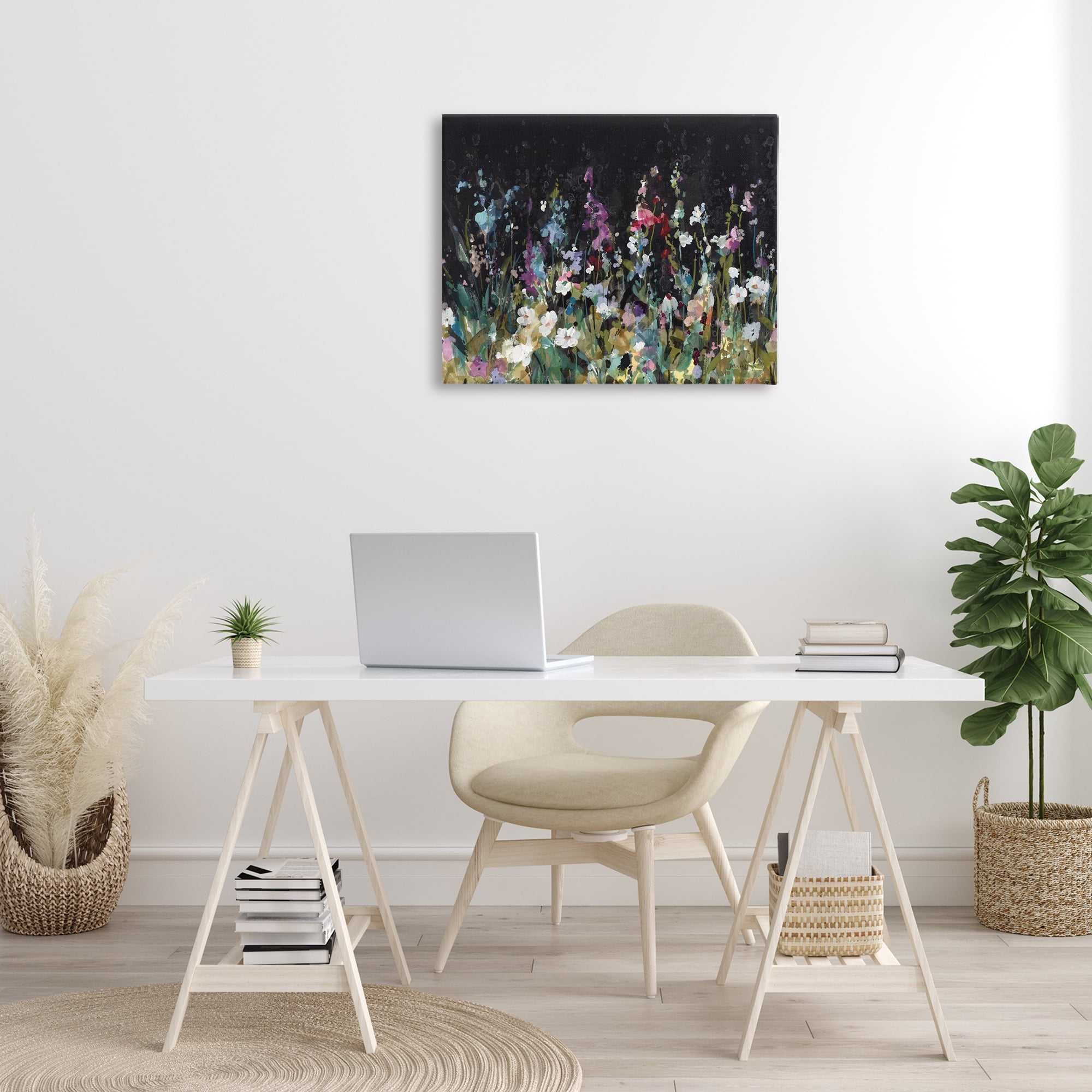 Stupell Industries Dark Garden Meadow Plants & Flowers Painting Wrapped Canvas Art Print Wall Art, 30 x 24