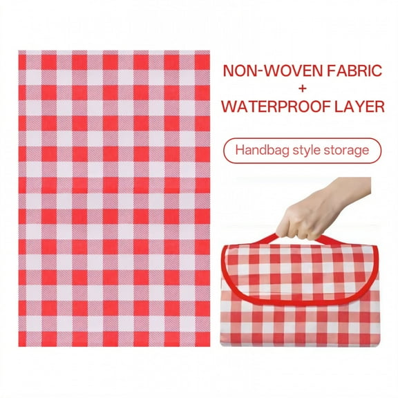 LAMIRO Picnic Blankets,Eco-Friendly Waterproof Blanket with Nonwoven Fabric,Lightweight Camping Blanket,Red Checkered,Small