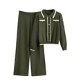 thumbnail image 3 of Simua Outfits Stes for Women Knit Cute Faux Button Lapel Shirts and Stretch Wide Leg Pants Sets Colorblock Sweatsuits, 3 of 6