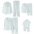 thumbnail image 6 of GILIGEGE Satin Christmas Pajamas for Family Striped Button Down Shirt And Pants Xmas Pjs Matching Sets Sleepwear Jammies Long Sleeve Sleepwear And Pants Festival Party Loungewear Matching Sets, 6 of 8