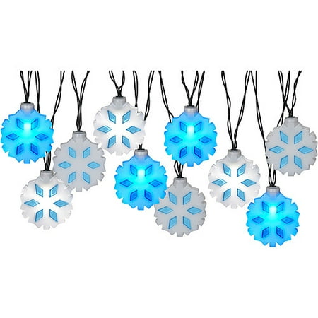 Color Blinking LED Light String with Sound - Snowflakes, 10 Lights