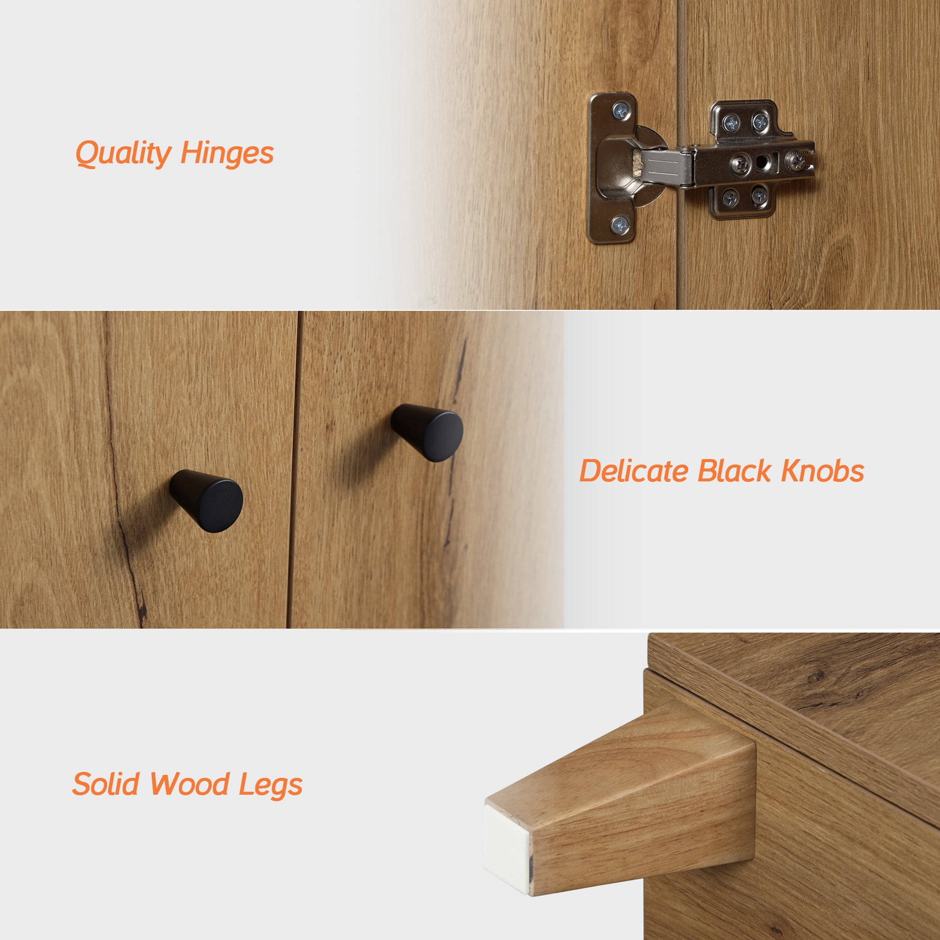 Large Bedroom Nightstand, Tall Bedside Table with 3 Fixed Compartments, Brown