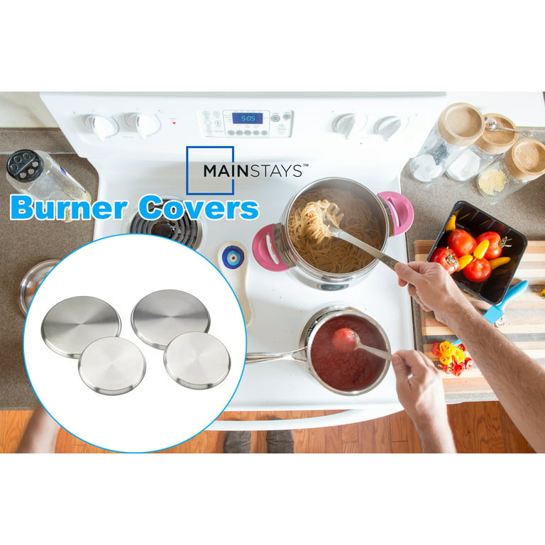 Oumefar 4pcs/set Stainless Steel Kitchen Stove Top Burners Covers Cooker Protection Silver Kitchen Stove Cover for Standard Sized Electric Stove