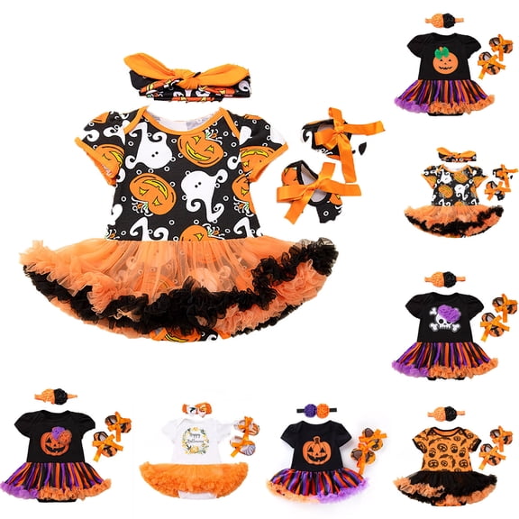 ibiyuan Halloween Dresses for Girls Ruffle Sleeve Halloween Baby Girl Outfits Print Graphic Cute Clothes Colorful Dress Halloween Dress Party