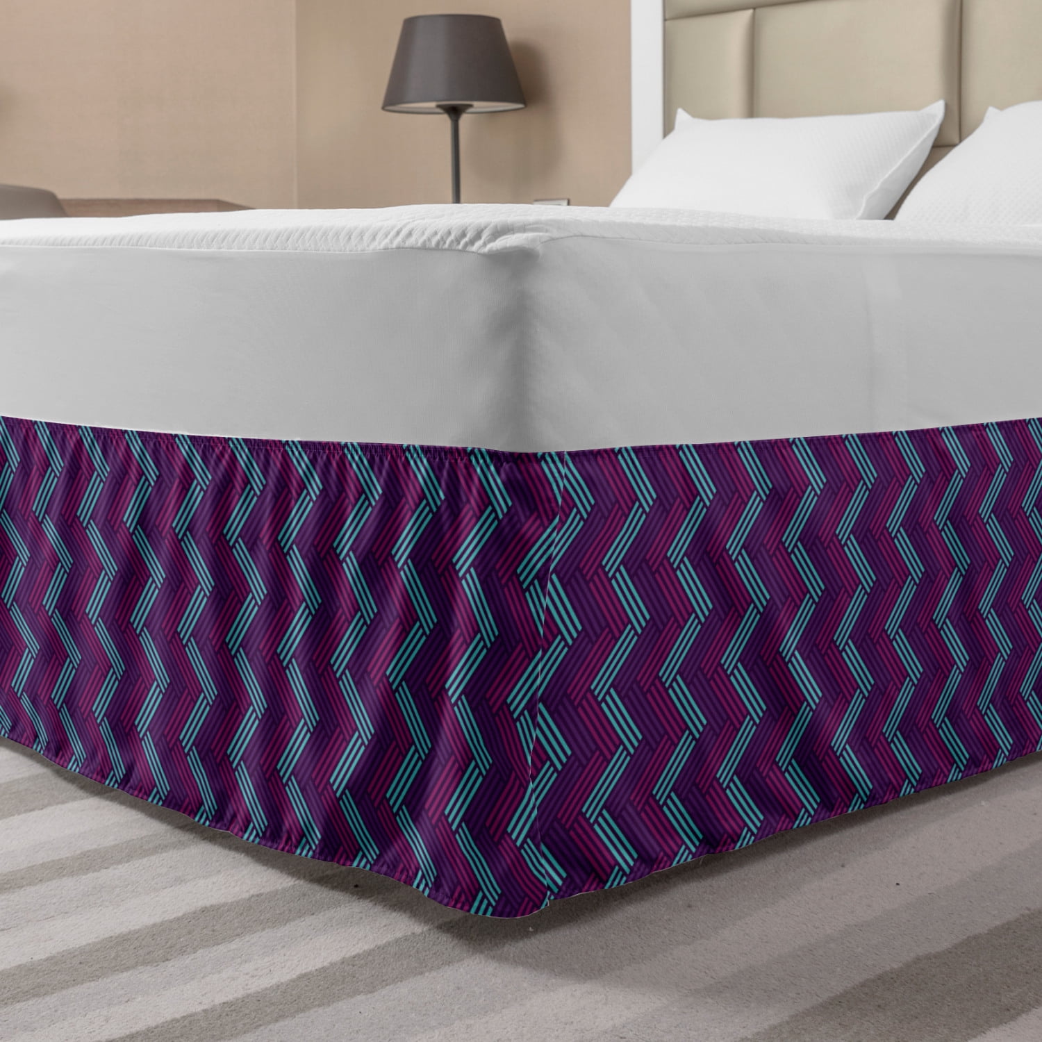 Abstract Bed Skirt, Zigzag Connected Geometrical Motifs Colorful