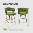thumbnail image 4 of Linen Woven Bar Stool Set of 2,Golden legs No Adjustable Kitchen Island Chairs,360 Swivel Upholstered Counter Stool Arm Chairs with Back Footrest(Green), 4 of 8