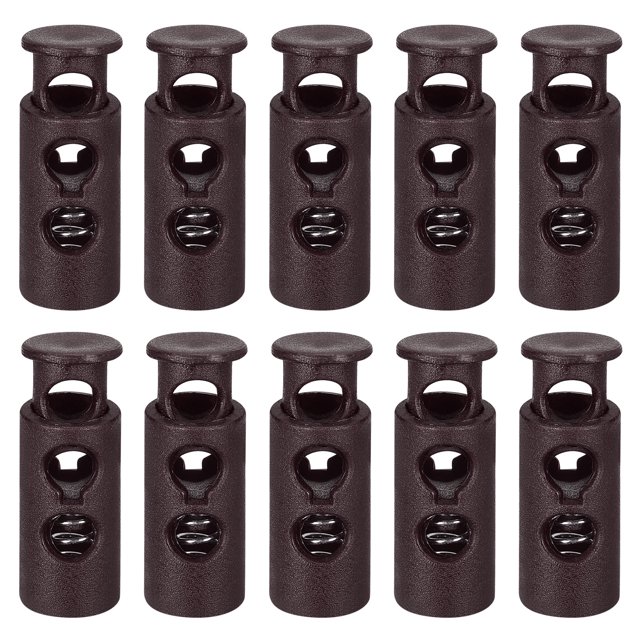 Unique Bargains 30Pack 4mm Cord Lock Plastic Double Hole Spring Toggle Stoppers, Dark Brown