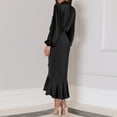 thumbnail image 7 of IDOPIP Women's Elegant Long Sleeve Satin Dress Mock Neck Elastic Waist Cocktail Party Maxi Dress, 7 of 7