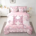 thumbnail image 2 of Homewish Pink Sequin Print H Twin Bedding Sets 7-Piece for Kids, Romantic Diamond Love Heart Bedding Comforter Set, Fashion Mabrling Abstract Reversible Sheet Sets, Lightweight Room Decor, 2 of 7