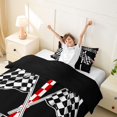 thumbnail image 3 of Castle Fairy Dynamic Race Flag Twin Bedding for Boys, Finish Line Banner Duvet Cover Set for Guest Room, Scarlet Monochrome,Black Reversible,2pcs,No Comforter, 3 of 6