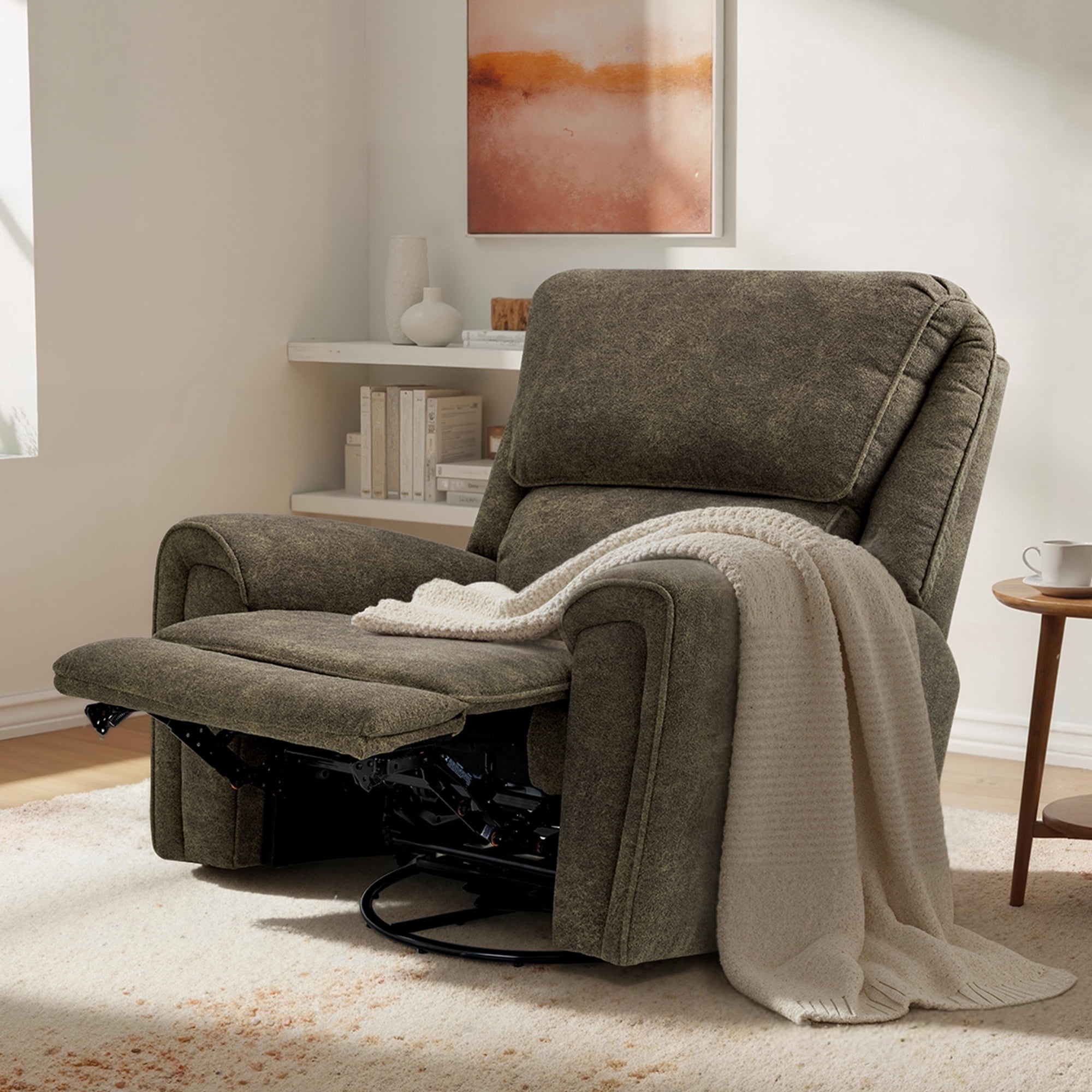 MCombo 400lbs Oversized Swivel Rocker Power Recliner Chair for Big and Tall People, Fabric, Brown