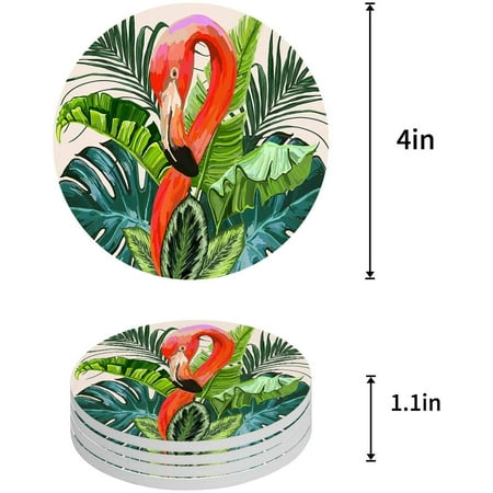 

ZHANZZK Tropical Palm Leaves Flamingo Set of 6 Round Coaster for Drinks Absorbent Ceramic Stone Coasters Cup Mat with Cork Base for Home Kitchen Room Coffee Table Bar Decor