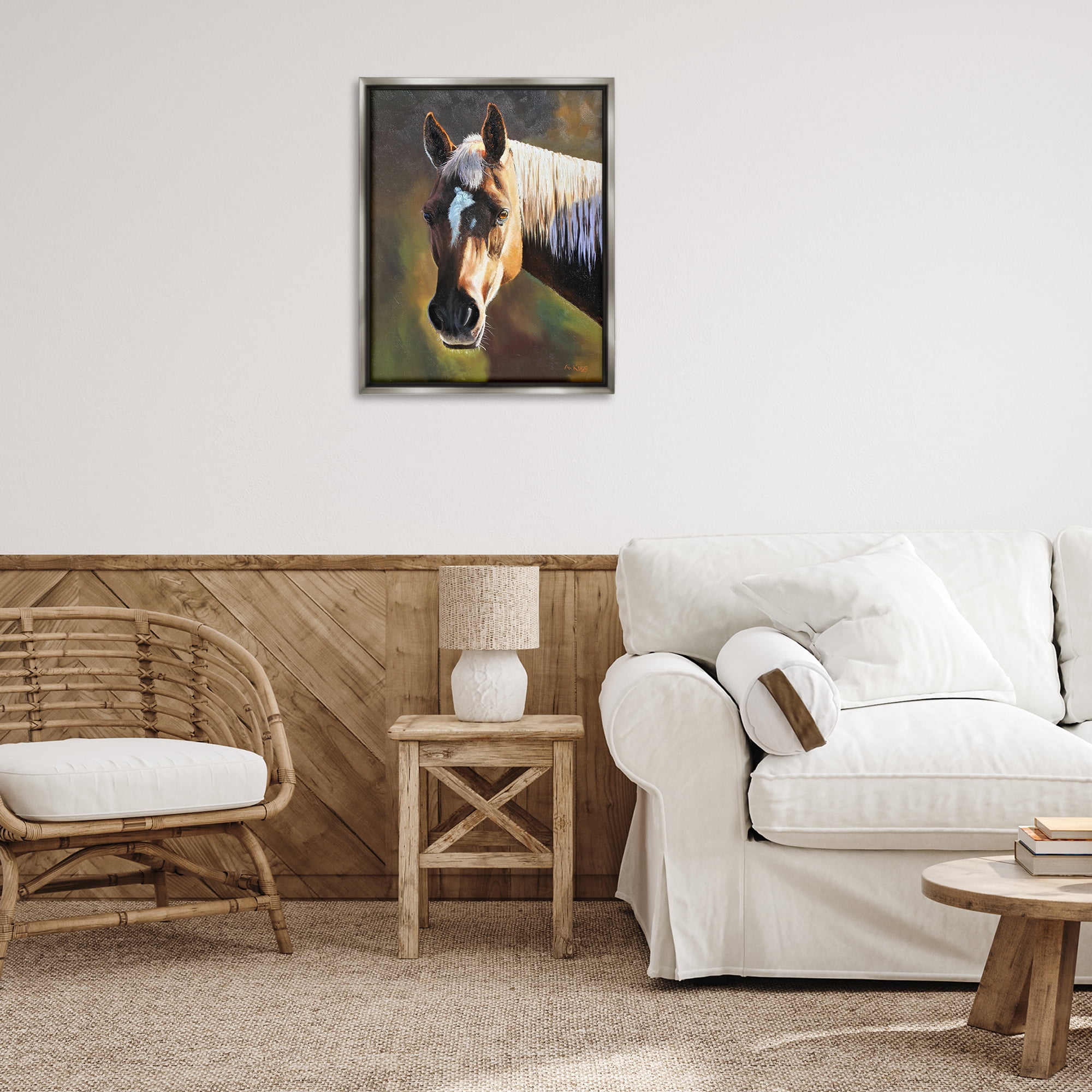 Stupell Industries Brown Horse Portrait Animals Painting Gray Floater Framed Canvas Art Print Wall Art, 25 x 31