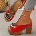 thumbnail image 3 of Rokment Women's Buckles Platform Dressy Slides Sandals 2026 Ladies Fashion Casual Leather Peep Toe Slip on Chunky Block High Heels Half Slippers Mules Red Size 8.5, 3 of 7