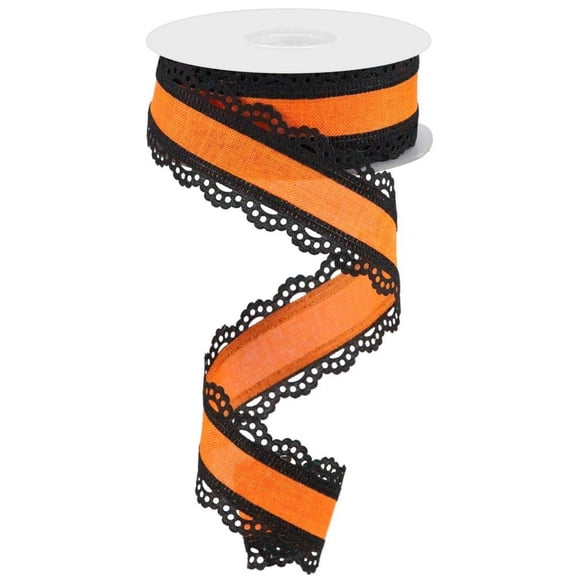 1.5" Scalloped Edge Ribbon: Orange/Black (10 Yard)