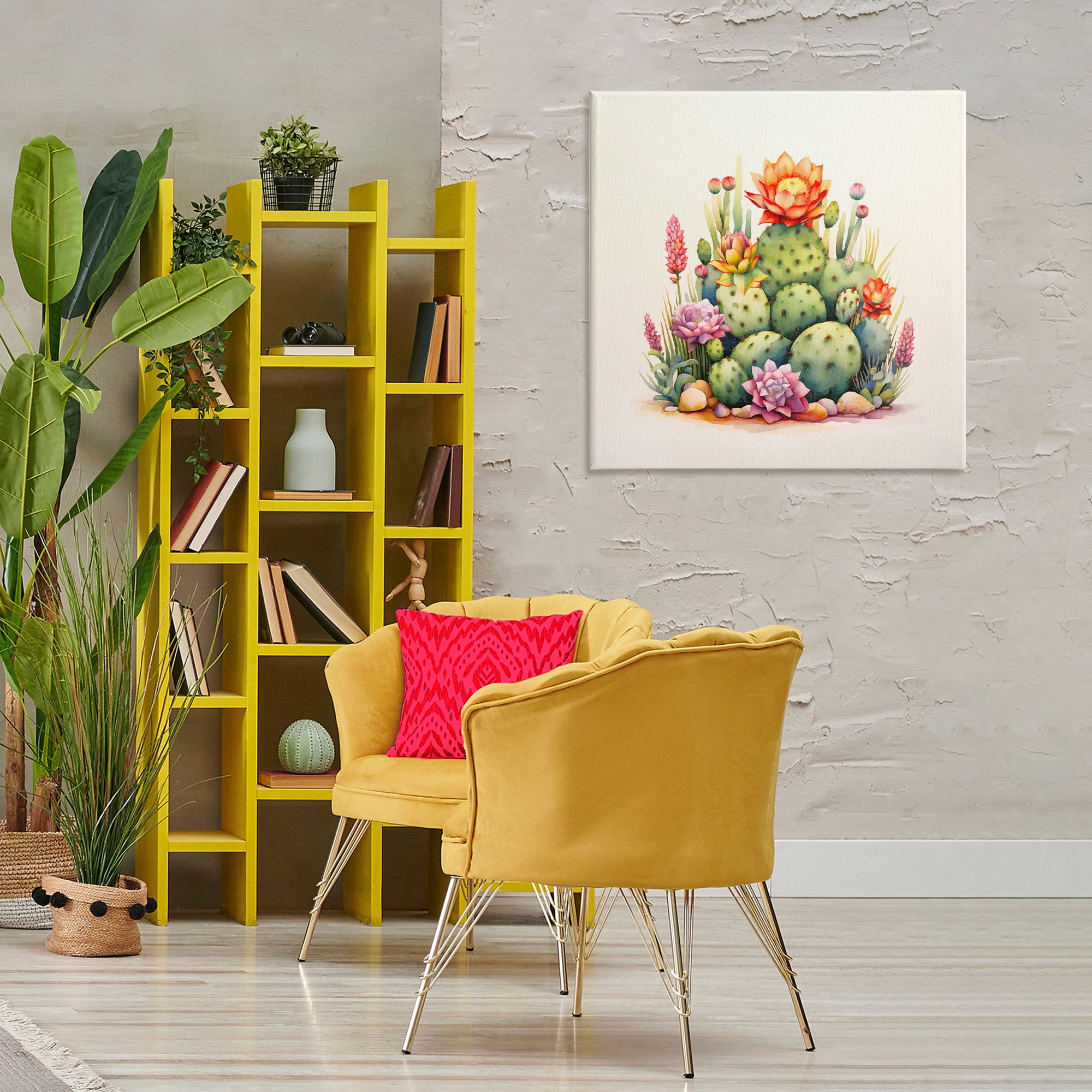 Stupell Industries Desert Spring Cacti Plants & Flowers Painting Wrapped Canvas Art Print Wall Art, 30 x 30